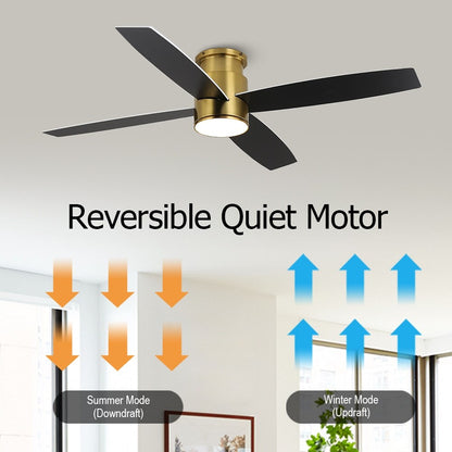 Ventilatore da soffitto a filo WINGBO da 44/52 pollici con luci e telecomando, 4 pale reversibili