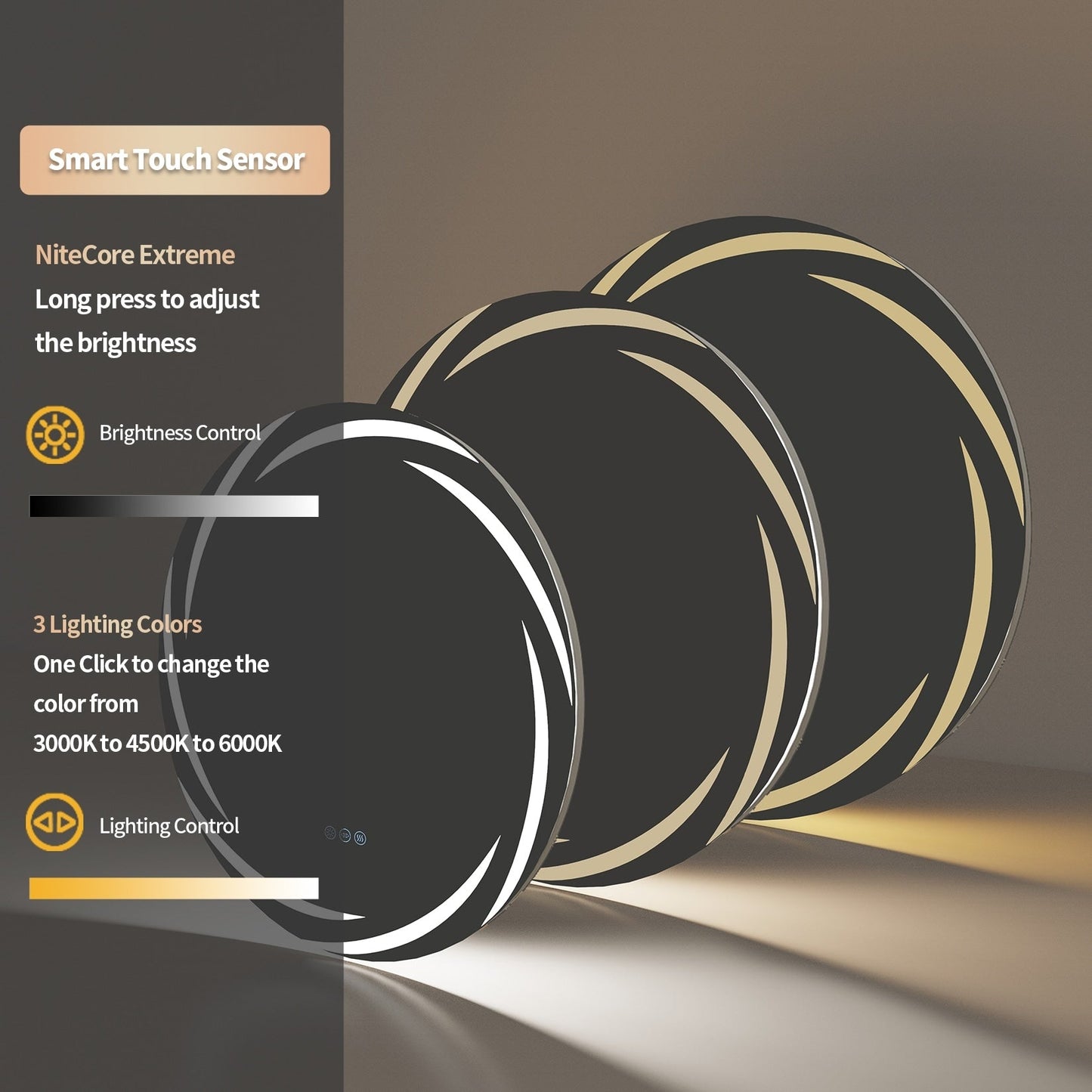 Specchio da bagno con luce LED touch impermeabile e antiappannamento, dimmerabile