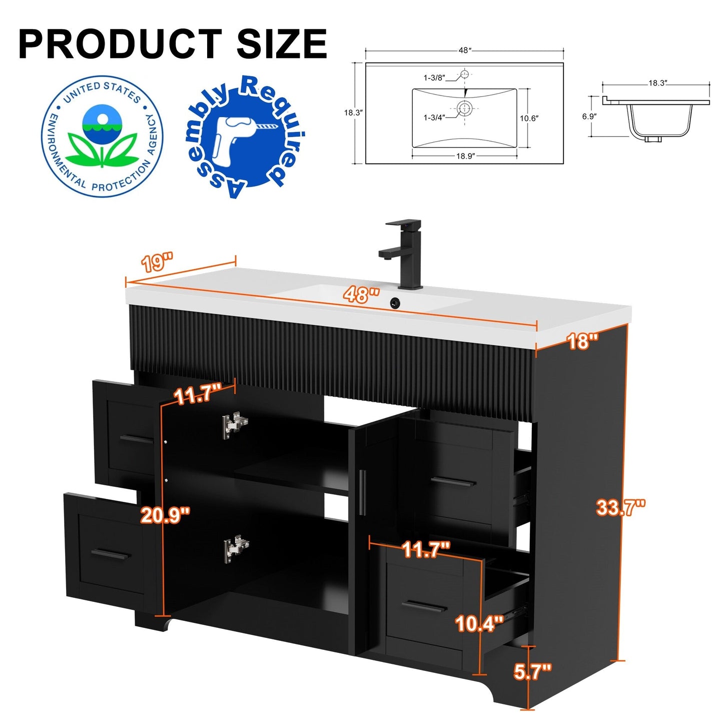 Mobile bagno Wavy Line 30/36/48 con lavabo e rubinetto