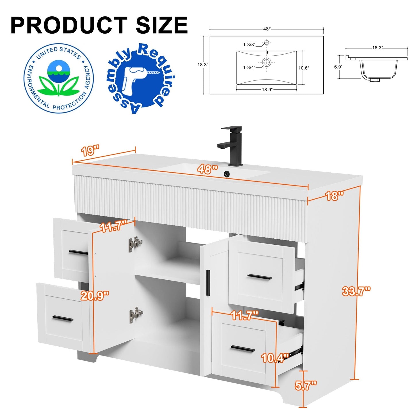 Mobile bagno Wavy Line 30/36/48 con lavabo e rubinetto