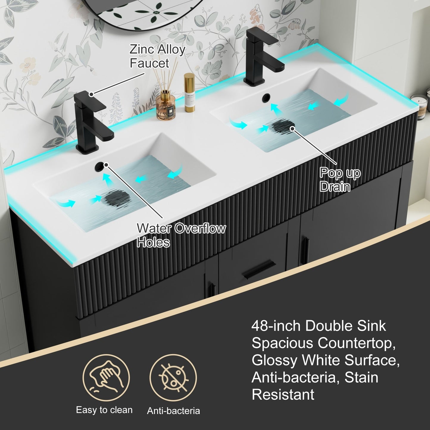 Mobile bagno Wavy Line 30/36/48 con lavabo e rubinetto