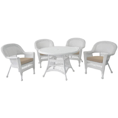 Set da pranzo in vimini bianco in resina da 5 pezzi