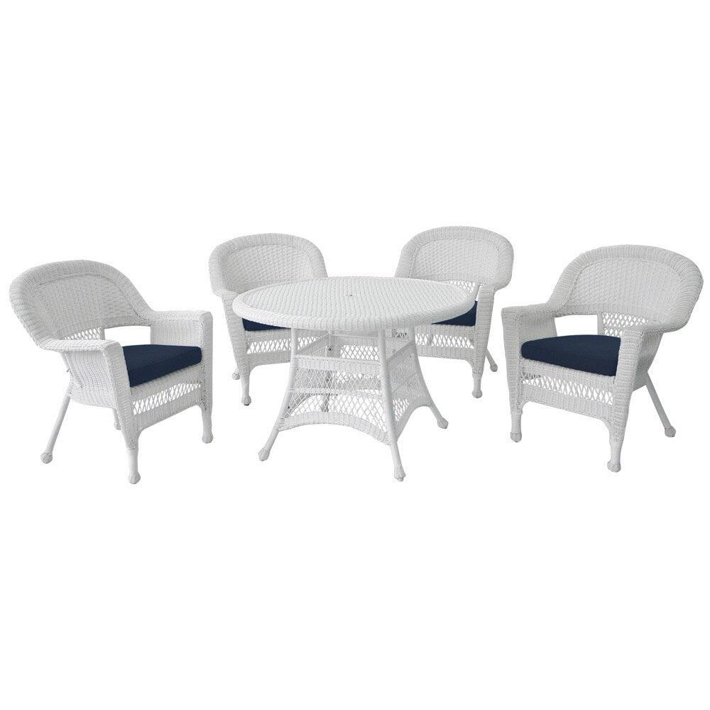 Set da pranzo in vimini bianco in resina da 5 pezzi