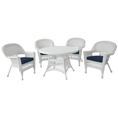 Set da pranzo in vimini bianco in resina da 5 pezzi