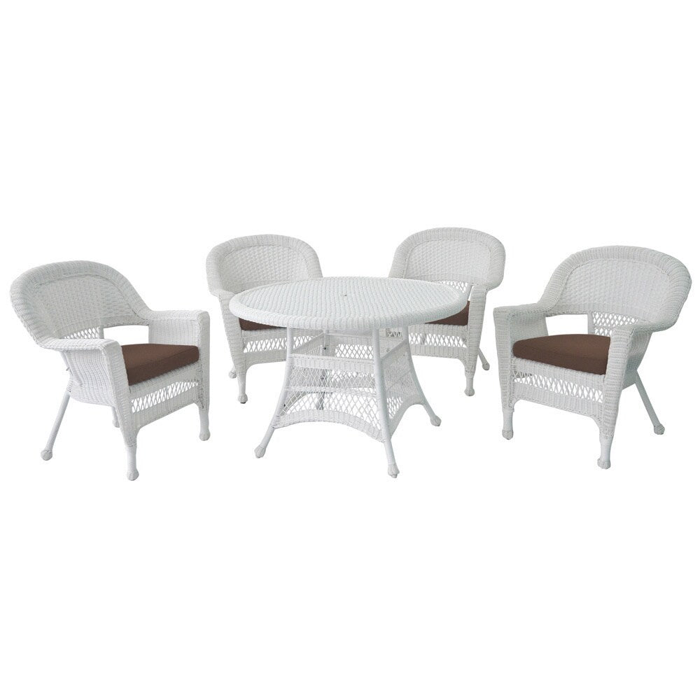 Set da pranzo in vimini bianco in resina da 5 pezzi