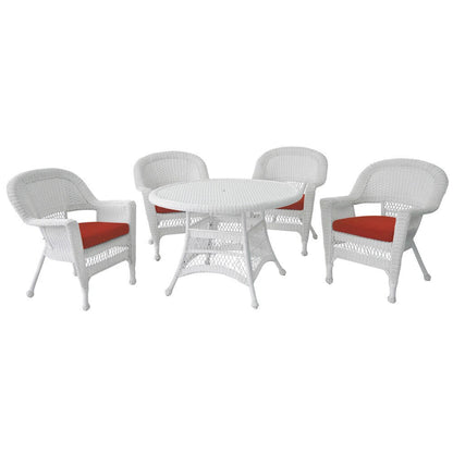Set da pranzo in vimini bianco in resina da 5 pezzi