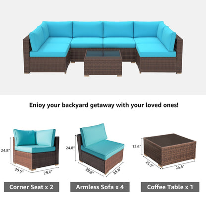 Set di divani componibili imbottiti da esterno in vimini/acciaio da 7 pezzi