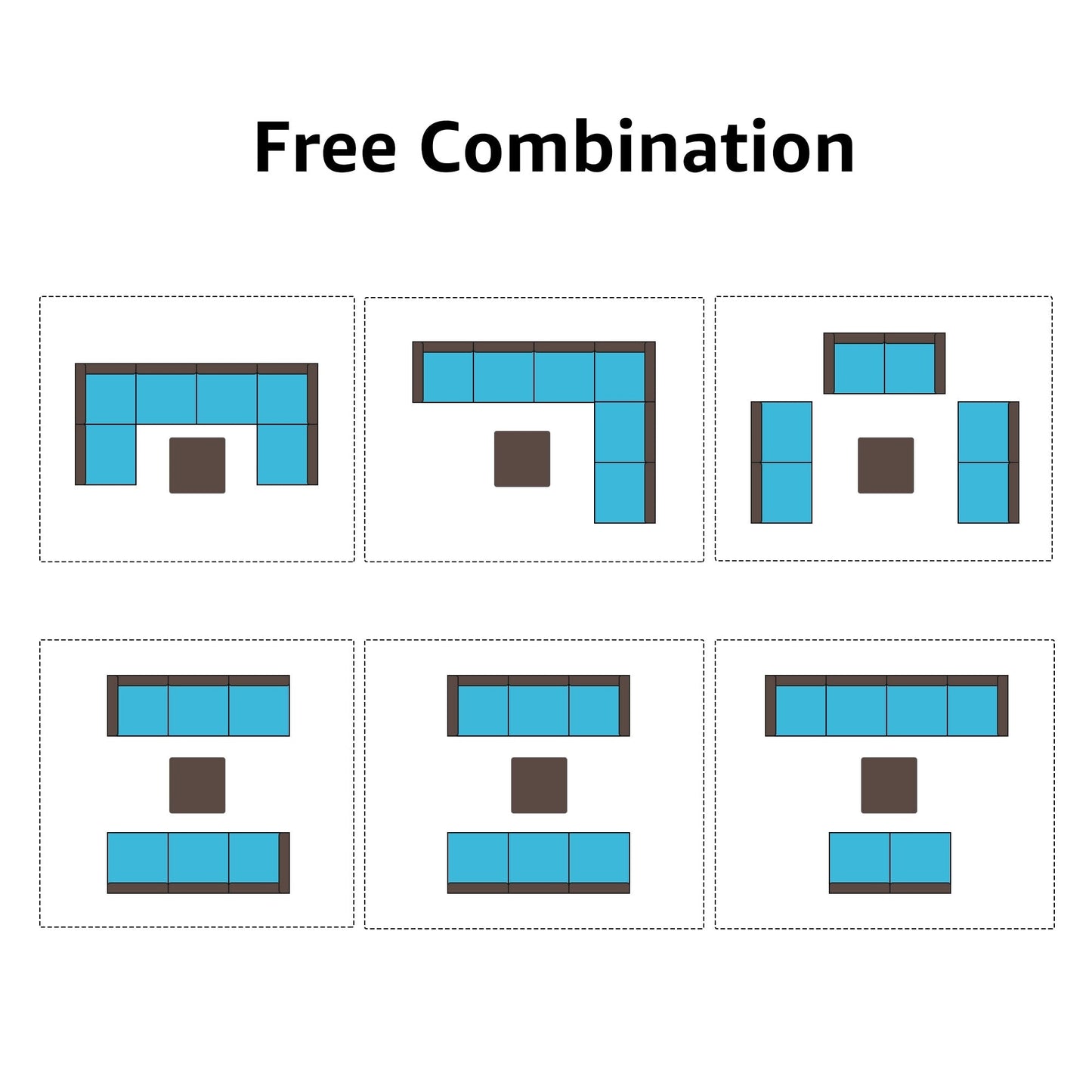 Set di divani componibili imbottiti da esterno in vimini/acciaio da 7 pezzi