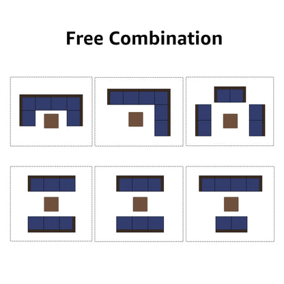 Set di divani componibili imbottiti da esterno in vimini/acciaio da 7 pezzi