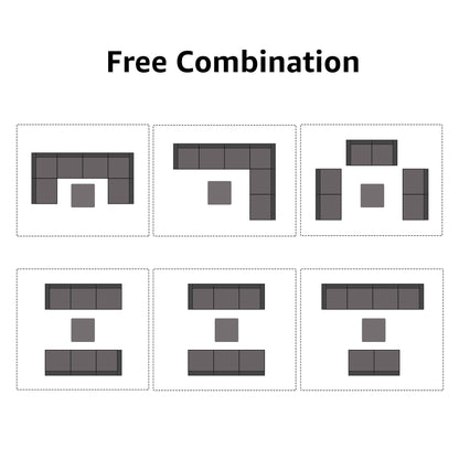 Set di divani componibili imbottiti da esterno in vimini/acciaio da 7 pezzi