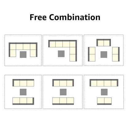 Set di divani componibili imbottiti da esterno in vimini/acciaio da 7 pezzi