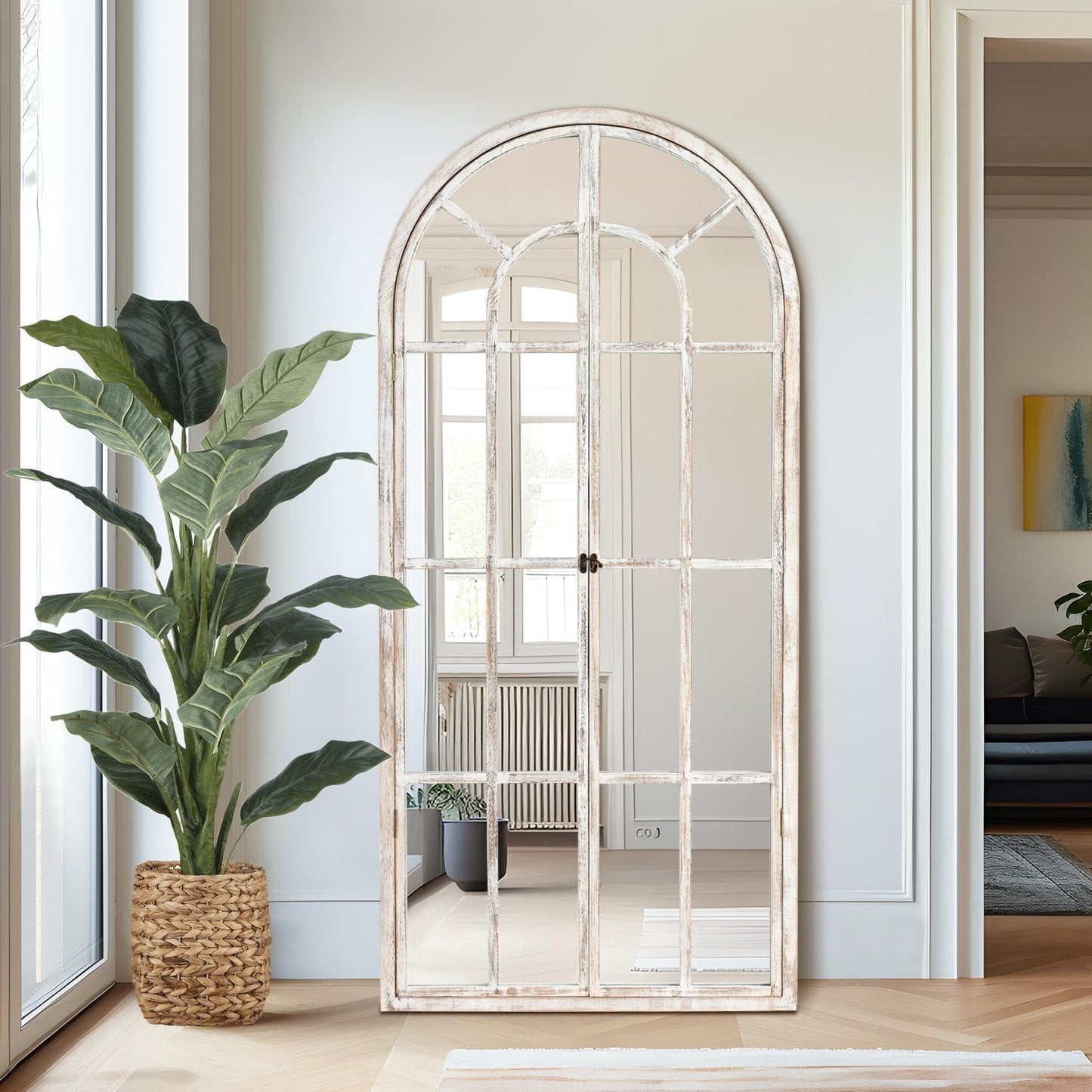 Specchio per finestra in legno ad arco 71'' L*31'' W