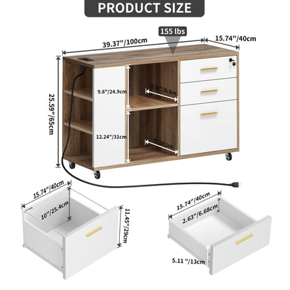 Mobiletto portadocumenti in legno con stazione di ricarica Mobiletto portadocumenti laterale mobile con serratura Adatto a documenti in formato A4 Letter Legal