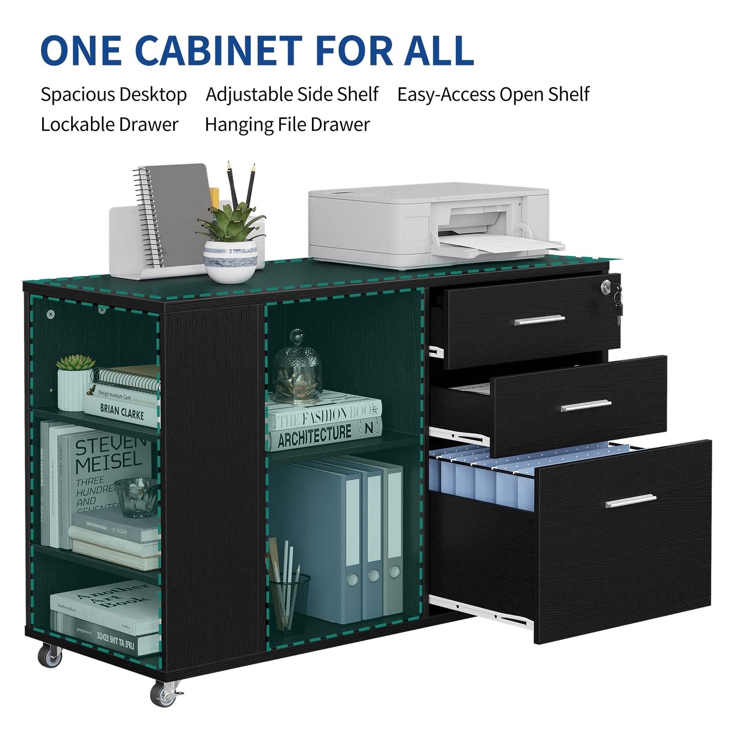 Mobiletto portadocumenti in legno con stazione di ricarica Mobiletto portadocumenti laterale mobile con serratura Adatto a documenti in formato A4 Letter Legal