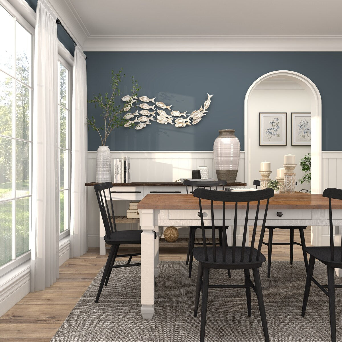 Decorazione murale per la casa a forma di pesce in legno fatto a mano con effetto anticato marrone - Bianco - Roche River Decor