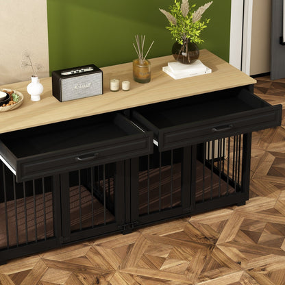 Cuccia per cani in legno con due cassetti e divisorio