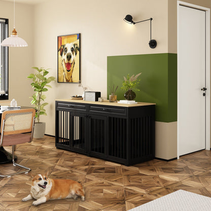 Cuccia per cani in legno con due cassetti e divisorio