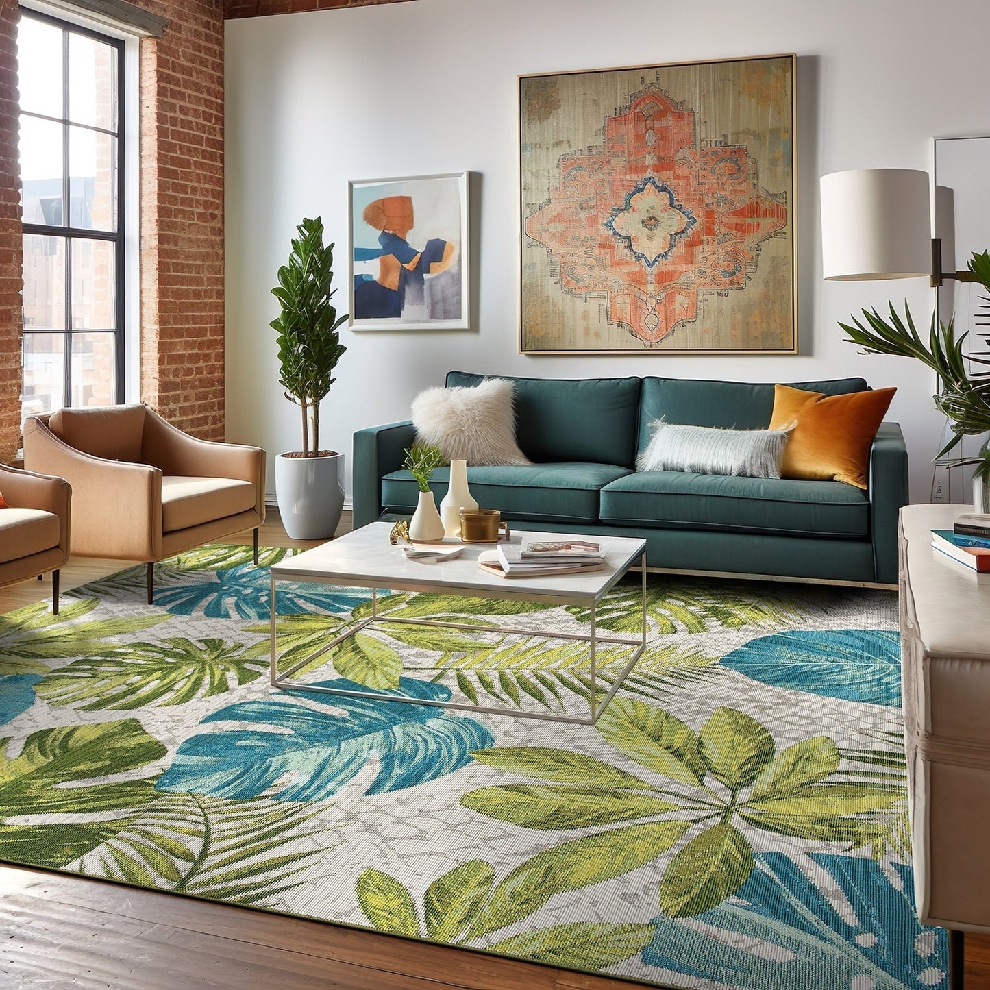 Tappeto da interno/esterno con motivi floreali tropicali contemporanei della World Rug Gallery