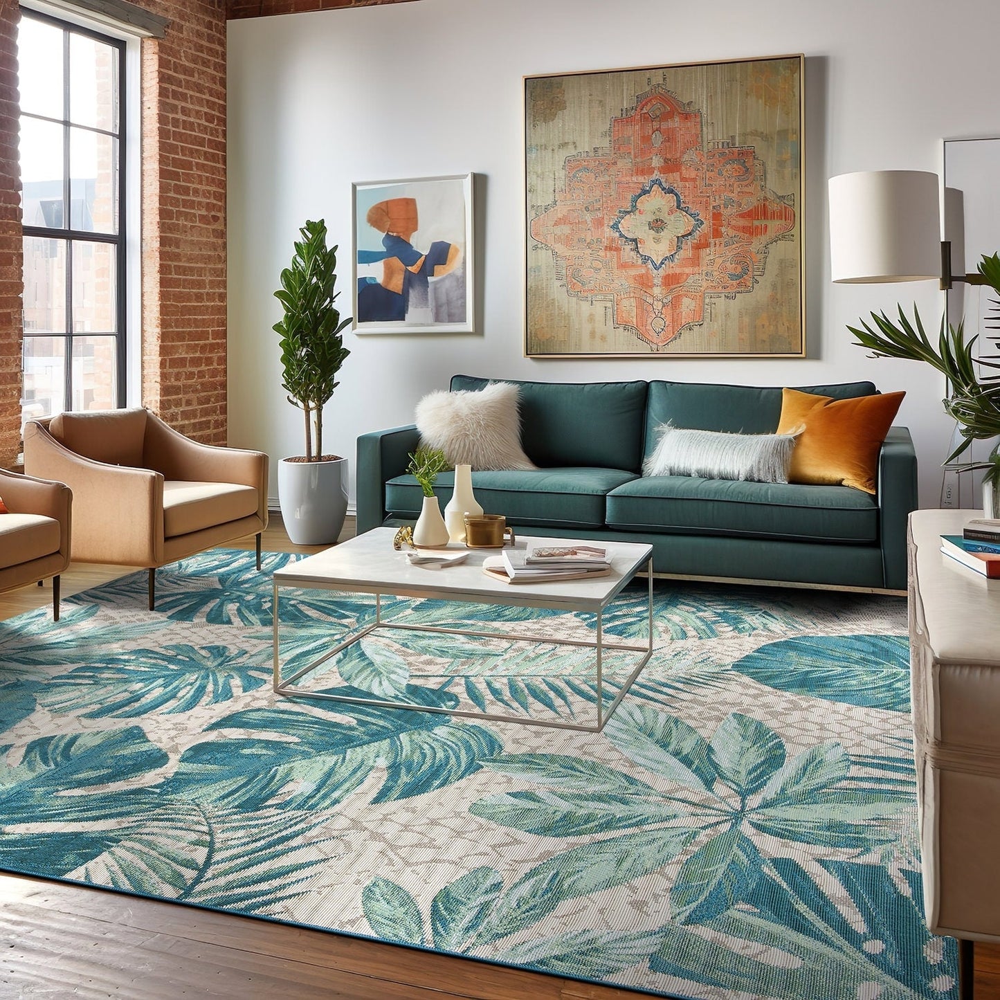 Tappeto da interno/esterno con motivi floreali tropicali contemporanei della World Rug Gallery
