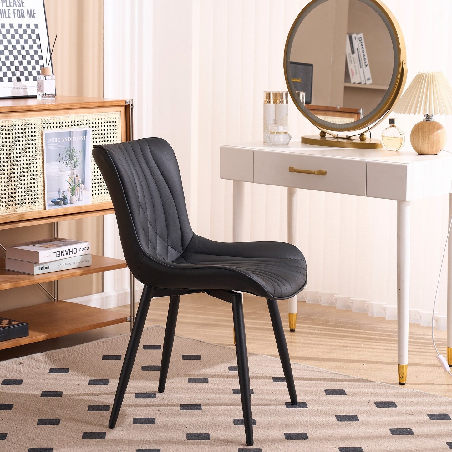 Set di 2 sedie da pranzo moderne imbottite in pelle senza braccioli