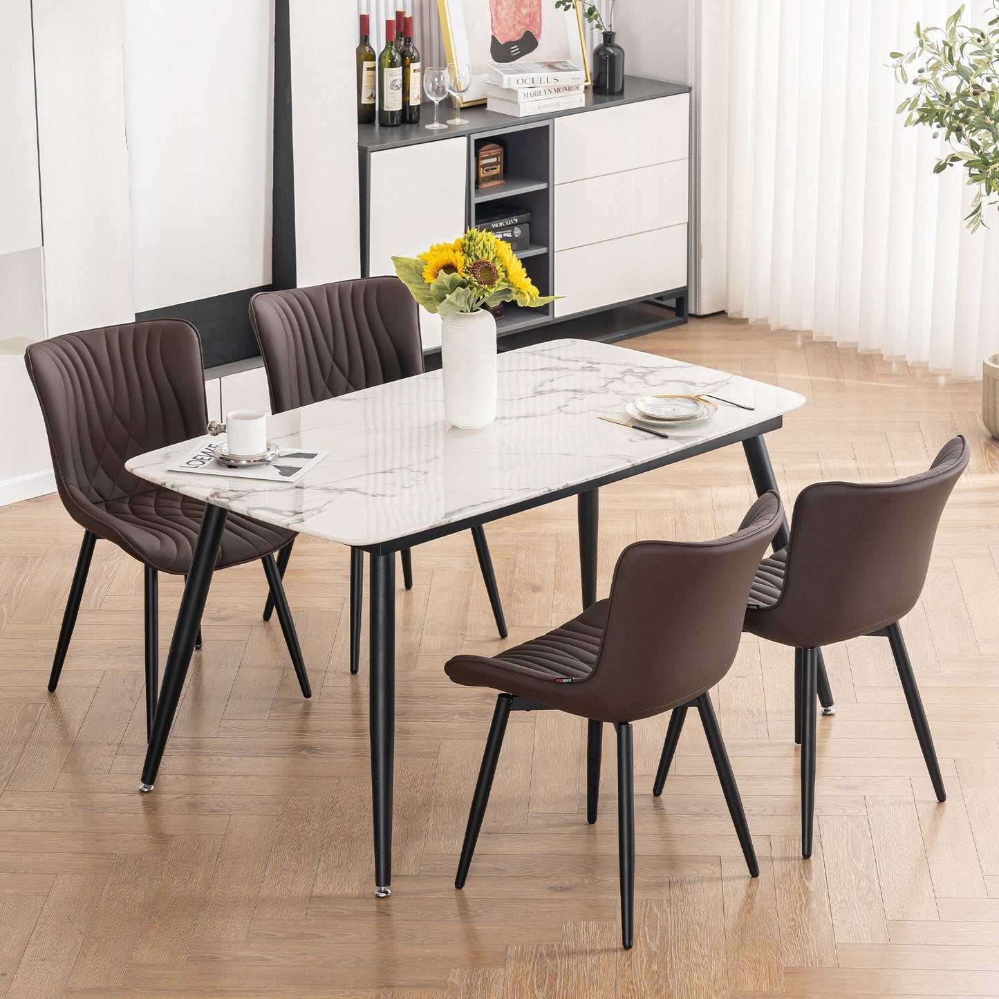 Set di 2 sedie da pranzo moderne imbottite in pelle senza braccioli
