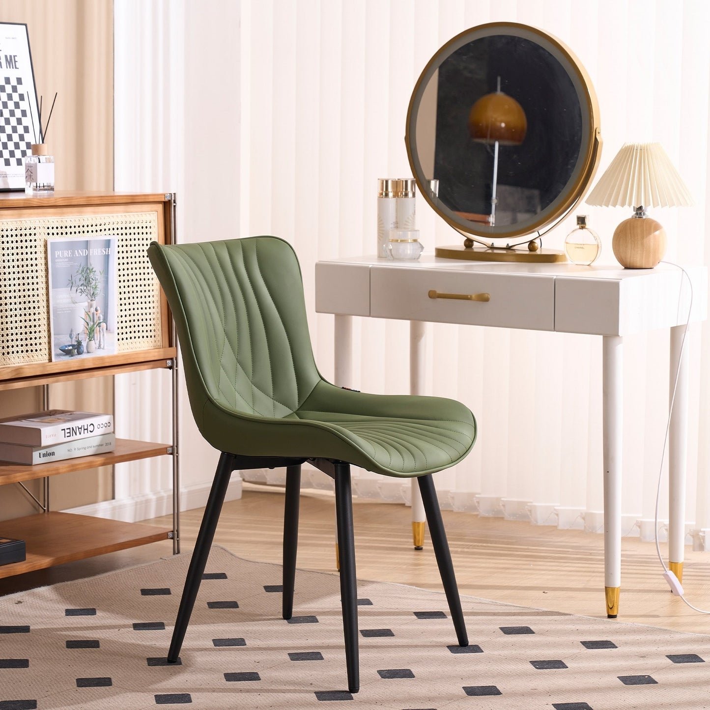 Set di 2 sedie da pranzo moderne imbottite in pelle senza braccioli