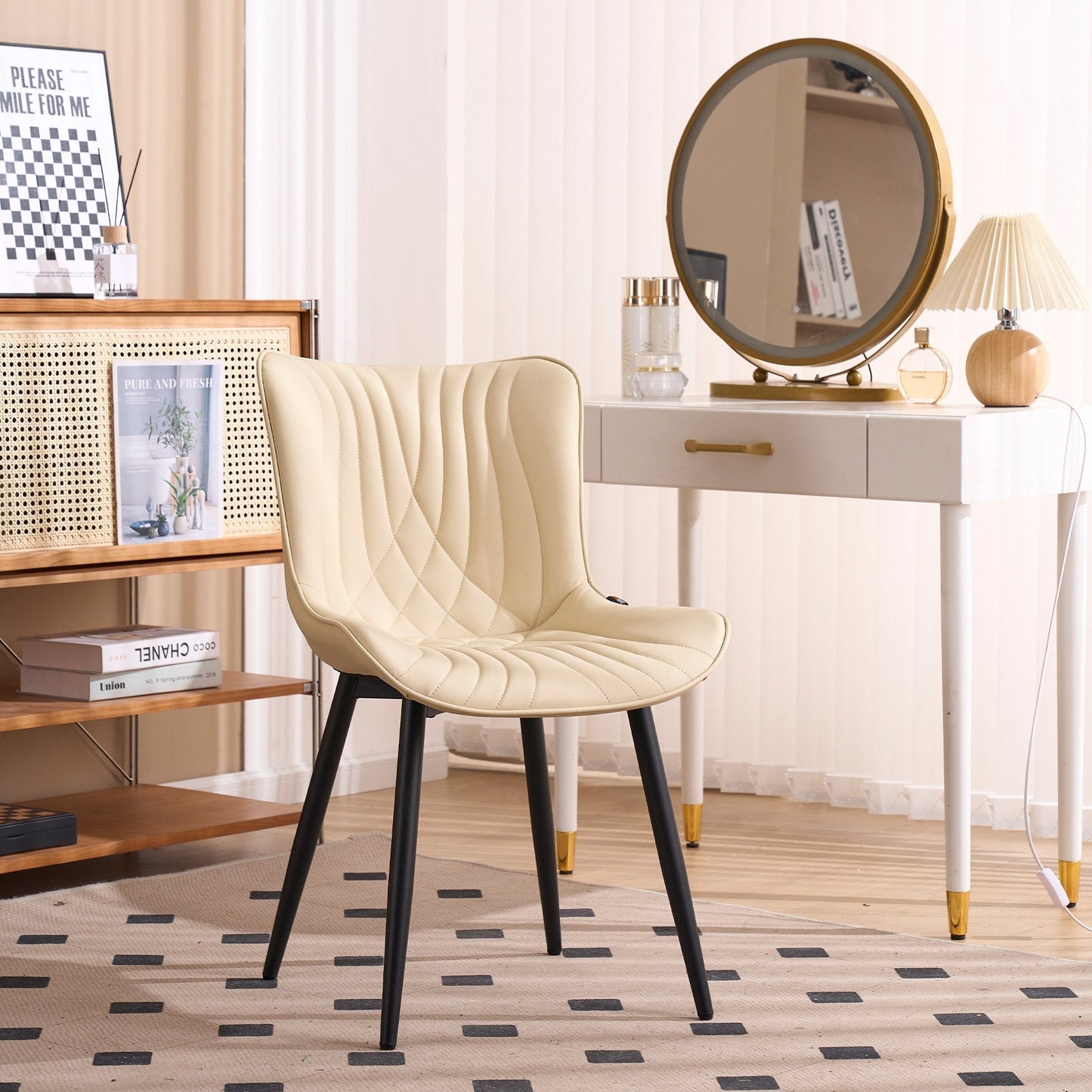 Set di 2 sedie da pranzo moderne imbottite in pelle senza braccioli