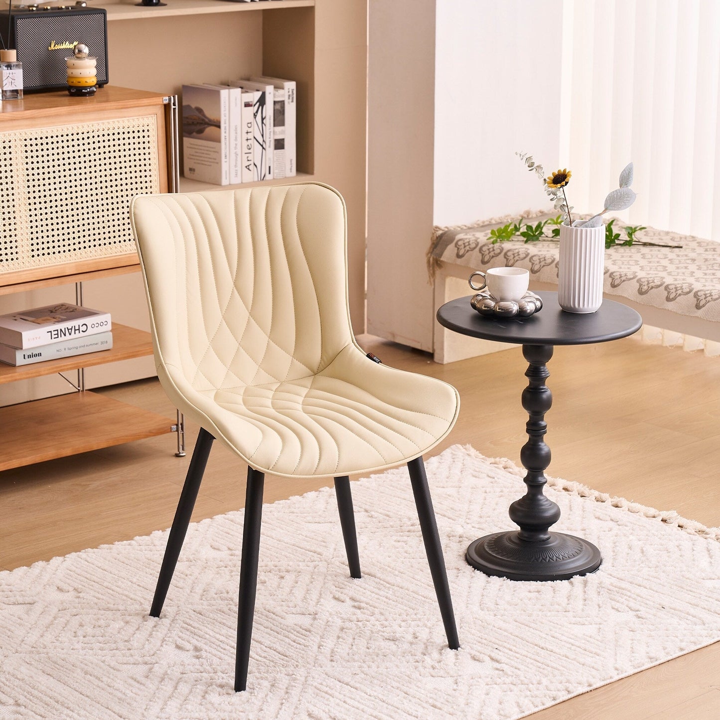 Set di 2 sedie da pranzo moderne imbottite in pelle senza braccioli