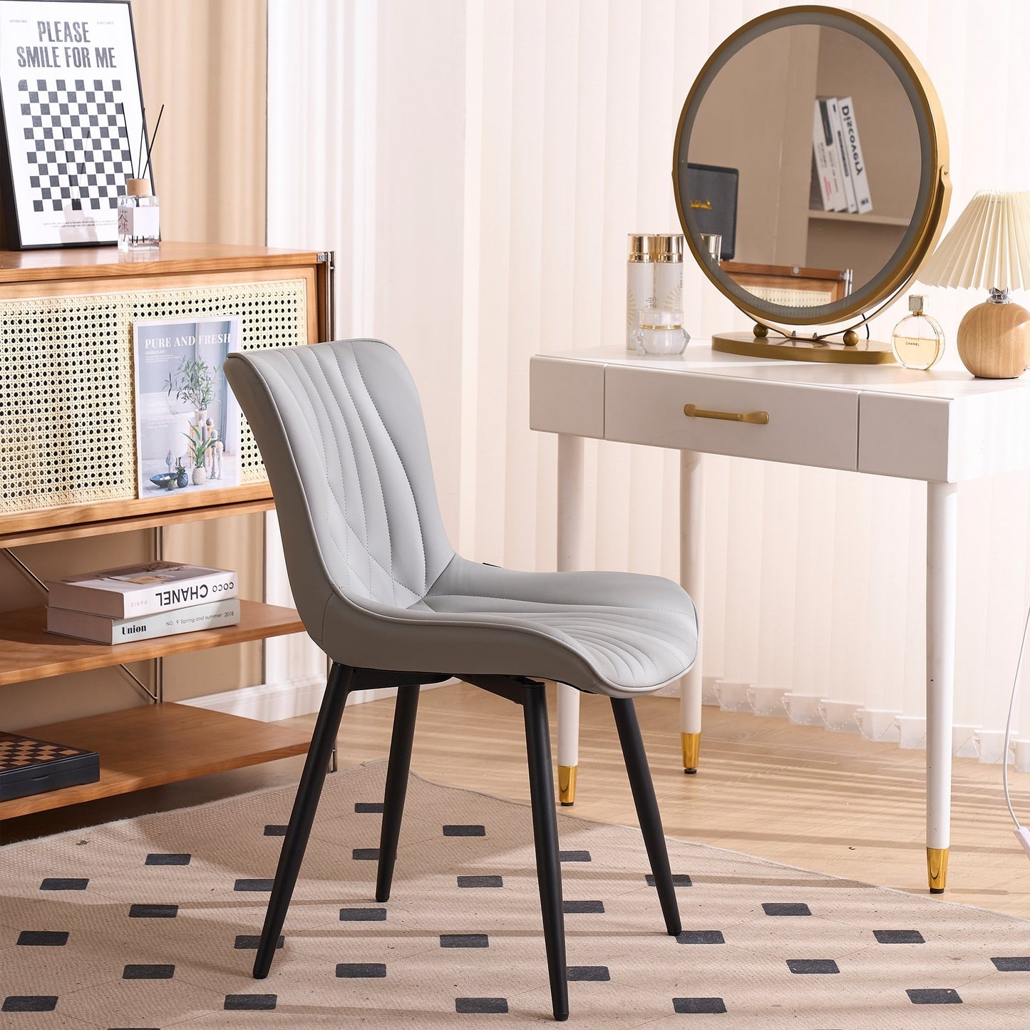 Set di 2 sedie da pranzo moderne imbottite in pelle senza braccioli