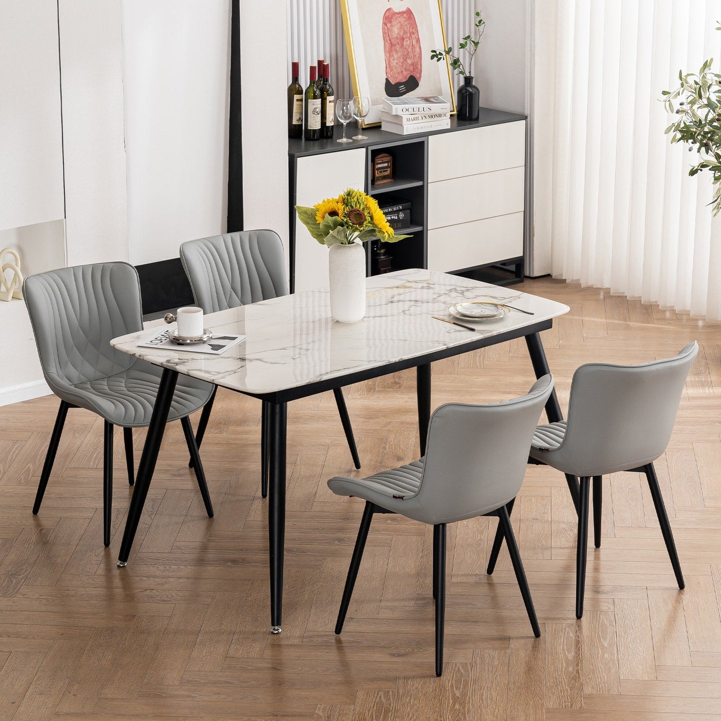 Set di 2 sedie da pranzo moderne imbottite in pelle senza braccioli